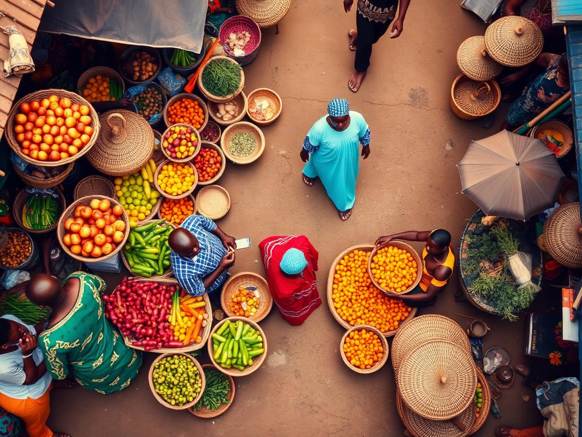 Marché traditionnel coloré de la commune